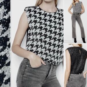Express Black and White Sequin Patterned Shell Top